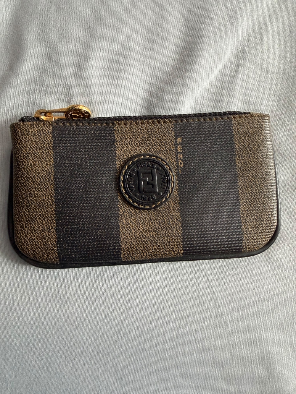 Fendi Brown & Black Striped Zip Card Case